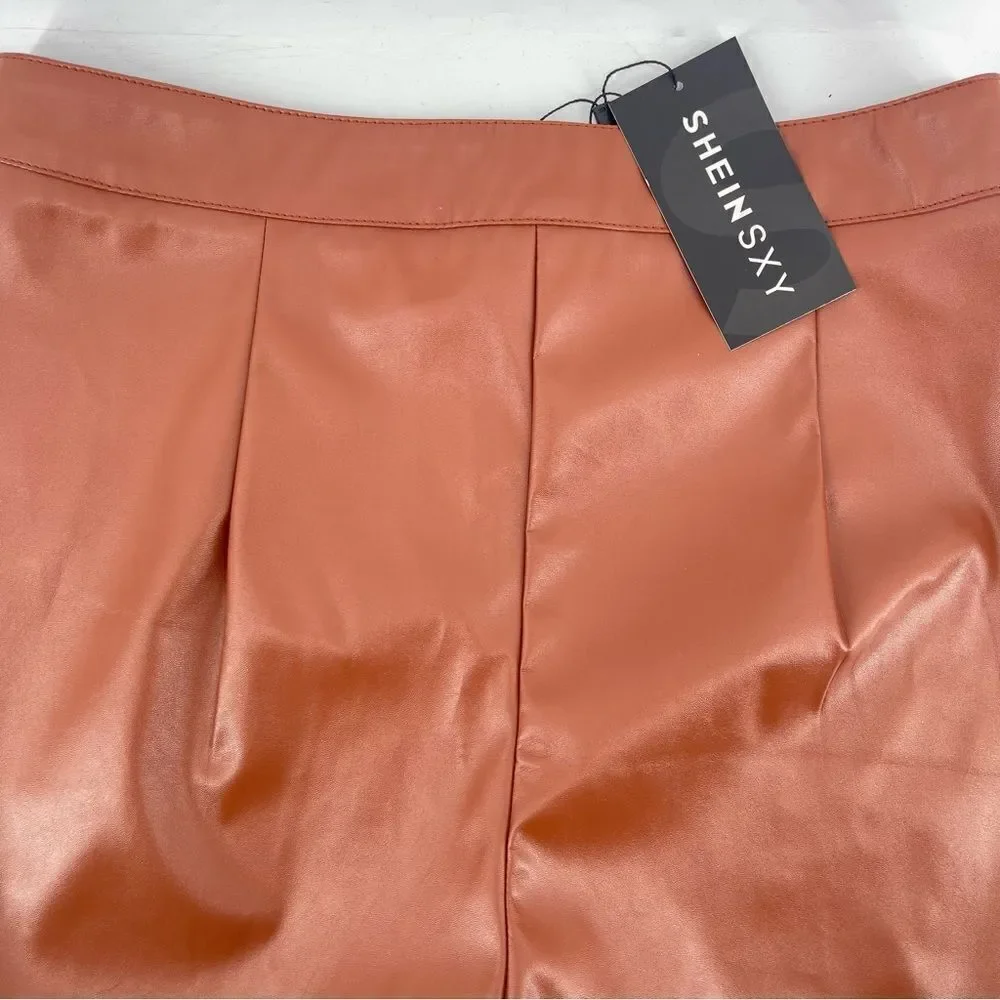 SHEIN SXY Women’s Brown High Waist PU Faux Leather Shorts Large